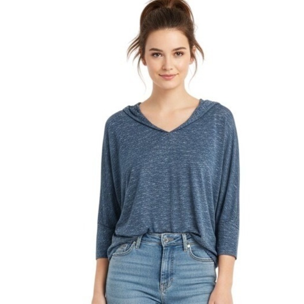 Hollister Hoodie Womens M Blue‎ Space Dye Lightweight 3/4 Sleeve V Neck Casual